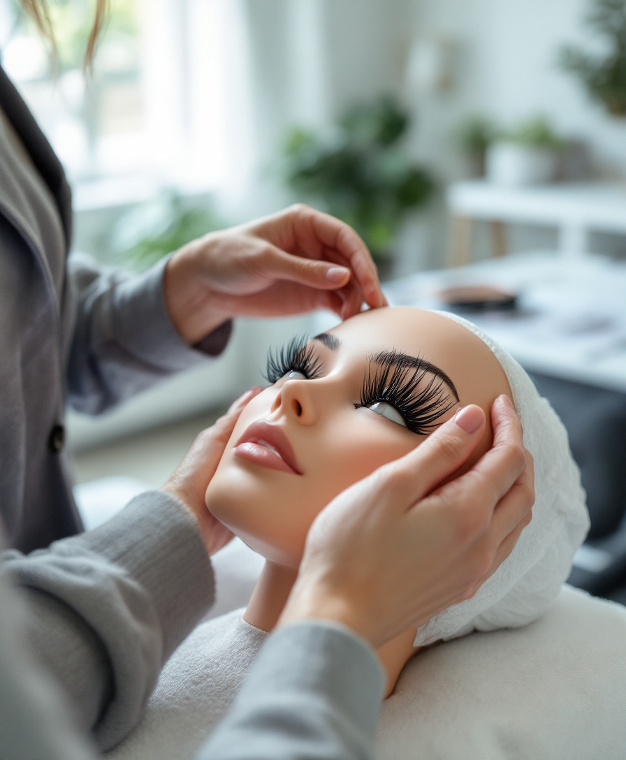 Lash technique being taught on a training head
