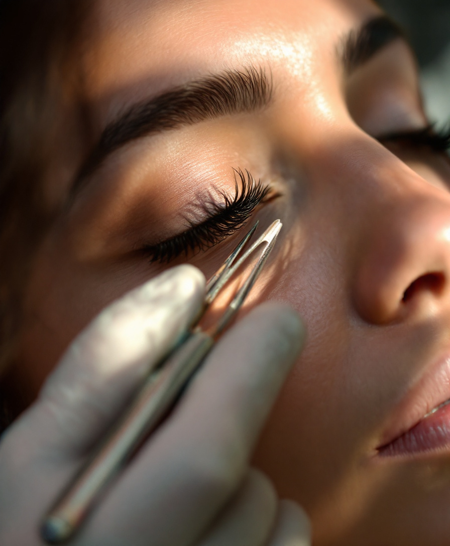 Lash extension application close-up